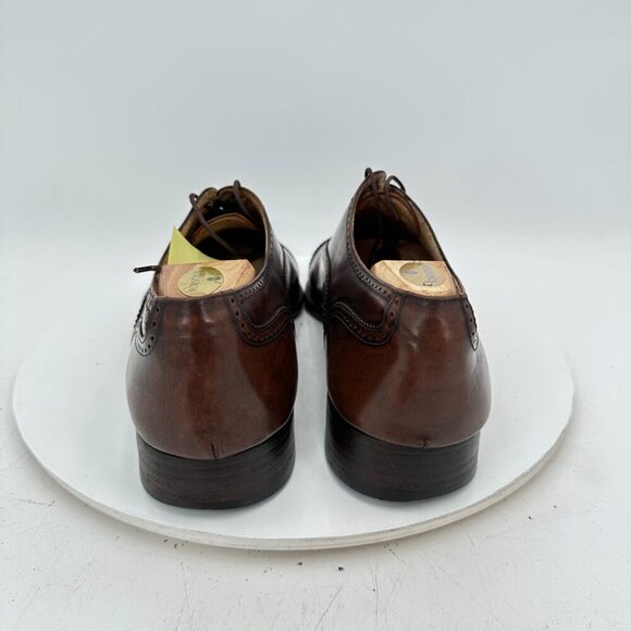 HH Brown Men Size 10.5D Brown Leather Cap Toe Brogue Oxford Dress Shoes - Picture 5 of 13